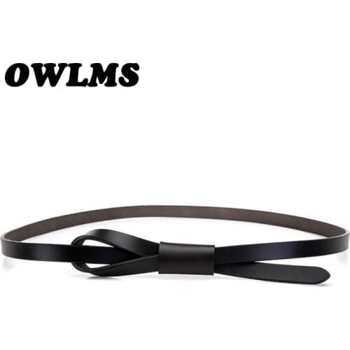 Newest Genuine Leather Belts ladies cowhide belt smooth bow buckle thin soft leather fashion belts for women knot casual dress