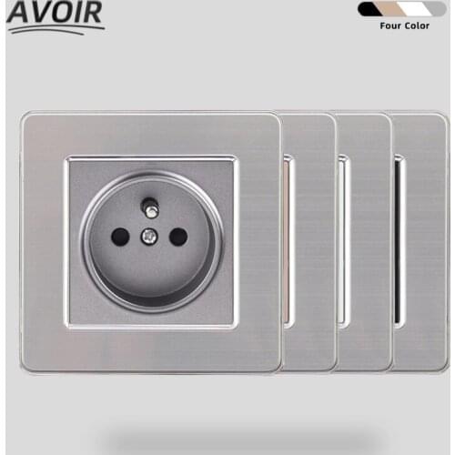 Avoir Wall Socket Electrical Outlets Stainless Steel Panel Power Socket FR French Standard Plugs 86 Type 220V Home Appliance 16A