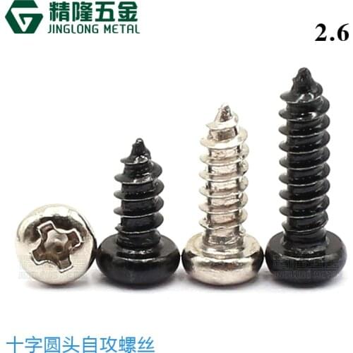 100PCS PA2.6*5/6/8/10/12/14/16 Carbon Steel Cross Round Head Self Tapping Screw Nail Philips Pan Head Tapping Wood Screws