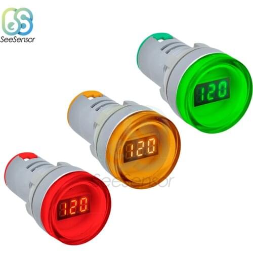 LED Digital Display Voltmeter Gauge Volt Voltage Meter Indicator Pilot Light T90 AC 60V-500V 0-50A Orange Green Blue 22mm