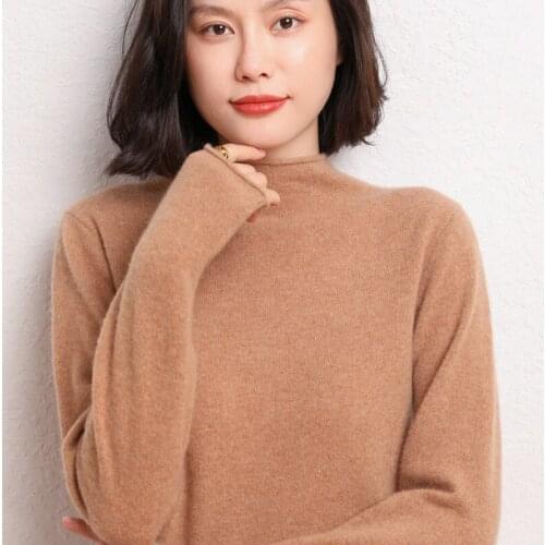 100% pure wool cashmere sweater womens half high neck pullover fall/winter casual knit tops Korean long-sleeved jacket Female
