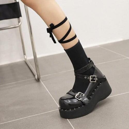 Lolita Shoes Women Summer 2021 New Thick Soled Japanese Jk Uniform Shoes Fashion Single Shoes Flat Platform Black Wedges Shoe