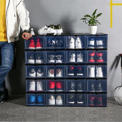 Thickened Plastic Transparent AJ Display Shoe Box Large Size Dust-proof Shoebox Shoes High-tops Storage Bins Foldable Shoe Rack
