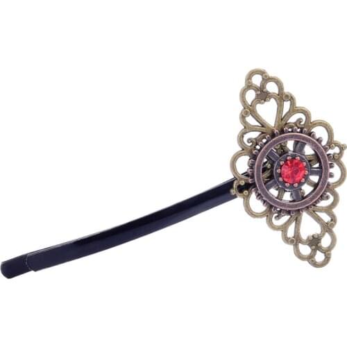 Vintage Color Elegant Design Lace Finding with Red Rhinestone Women`s DIY Gears Steampunk Hairpin Accessories