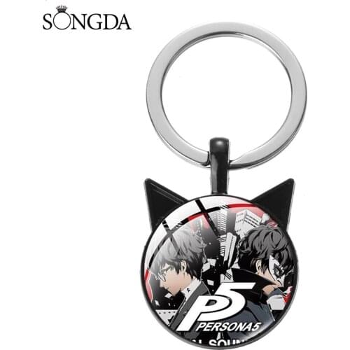 Japan Anime Persona 5 Keychain P5 Art Photo Glass Round Key Chain Jewelry Metal Key Holder Ring Gift For Women Men Fans Kids