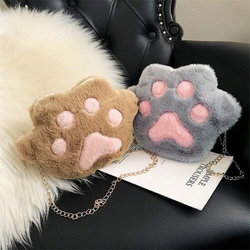 Womens bag Plush bag Cute cat claw girl bag bear paw shoulder bag student phone bag wallet handbag messenger bag packet purse