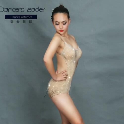Latin dance costumes women salsa dance costumes SALSA pole dance costumes skin nude halter halter jumpsuit