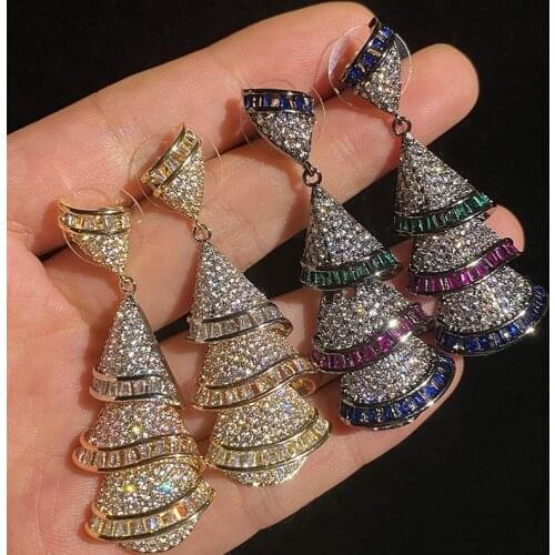 Retro Multi layer Sector Bells Earrings 2021 Trend Cubic Zircon For Women Advanced Luxurious Fashion Simplicity Tassel Jewelry