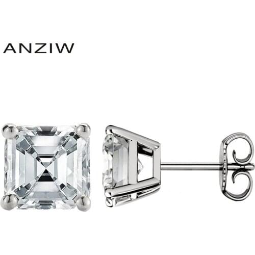 ANZIW 925 silver Fine jewelry Women Square Sona Diamond Cute Stud Earrings Gold Color Ears Stud Diamond Earrings Women Gifts
