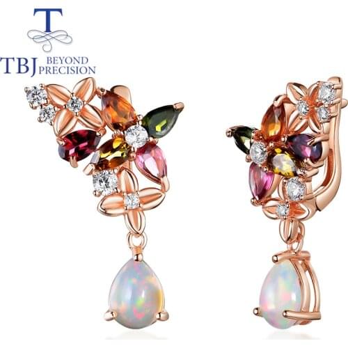 TBJ,Natural Ethiopia Opal clasp earring with brazil fancy color tourmaline real gemstone fine jewelry 925 sterling silver women