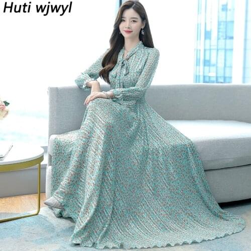 Floral Chiffon Casual Boho Beach Maxi Dress 2021 Vintage Long Sleeve Elegant Dresses Autumn Winter Women Bodycon Party Vestidos