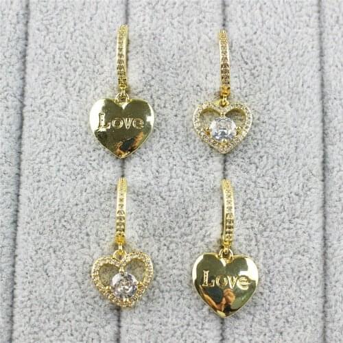 10pair/lot Fashion plated earring ,plated copper cute heart/love shape cz earring,new women love earrings wholesale