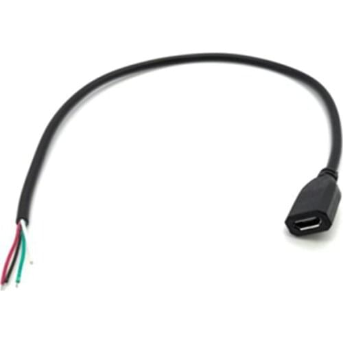 100pcs Micro USB 2.0 A Female Jack Android interface 4 Pin 2 Pin 4 Wire Data Charge Cable Cord Connector DIY around 30cm