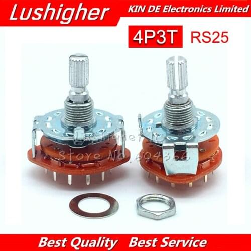 2PCS RS25 Band switch 4P3T Mount Rotary Switch Selector Band 2 Pole 5 Position Knob Switch