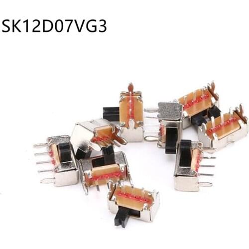 200PCS/1LOT SK12D07VG3/SS-12D07G3 1P2T Side/DIP Slide Toggle Switches 2 Gear 3PIN Handle:3MM