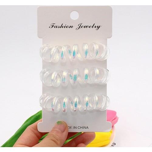 3pcs New Fashion Thick Shining Spiral Cord Elastic Hair Band White Bling Telephone Wire Pearl Hair Ties For Thick&Thin Hair