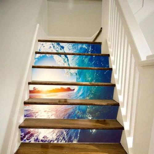 6pcs/set 18cm x 100cm Waves Billowing Scenery Stairs Decoration Wallpaper Art Pegatinas De Pared Home Wallpaper LT017