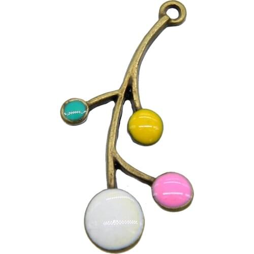 6pcs cherry enamel pendant jewelry Findings fashion fruit pendant handmade necklace DIY accessories ancient bronze wholesale