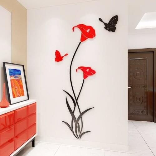 3D Butterfly Flower Mirror Surface Acrylic Wall Stickers TV Background Wall Poster Entrance Hallway Wall Decals Sticker 5 Sizes
