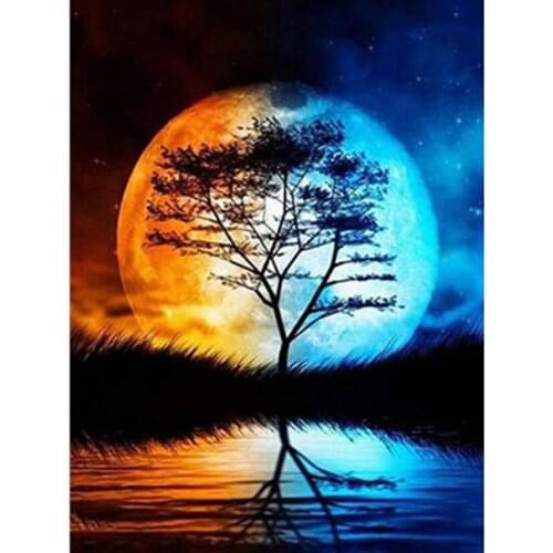 5D DIY Square/Round Diamond Diamond Painting Landscape Painting Moon Under the Scenery Tree Beauty Picture Cross Stitch WG3240