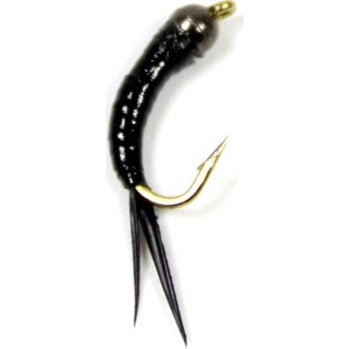 Bimoo 6pcs #16 Tungsten Bead Head Black Nymph Larva Fly Trout Fly Fishing Fly