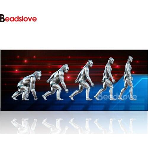 Large Full Square/round drill Diamond painting Science Motivational The Progression of A Robot Ape Evolving Diamond embroidery