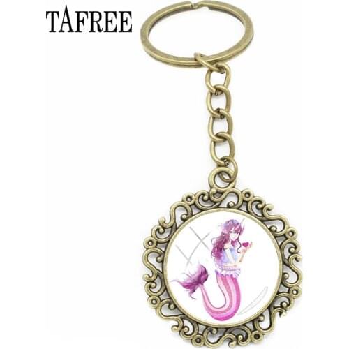 TAFREE Mermaid Elves Lace Keychains Antique Bronze Plated New Fashion Trendy Key Chain For Car Keys Handbag Jewelry