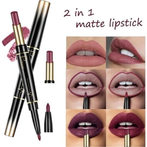 Pudaier Brand Matte Lipstick 16 Colors Cosmetics Waterproof Double Ended Long Lasting Nude Red Matte Lips Liner Pencil #278875