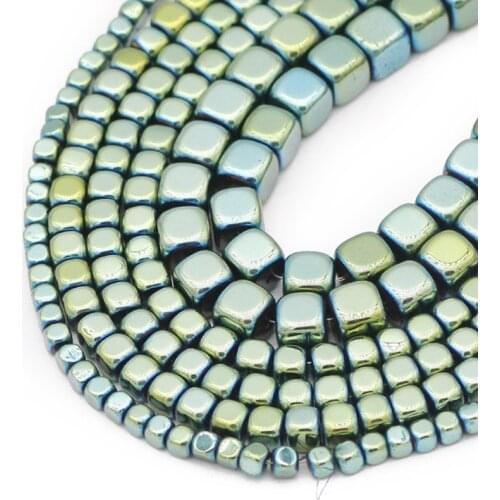 Square Cube Natural Stone Green Hematite Spacer Charm Loose Beads For Jewelry Bracelet Necklace Making Diy Accessories 2/3/4/6MM