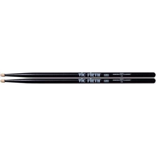Vic Firth 5A American Classic Black 5A Wood Tip Drumsticks, with a distinctive black finish