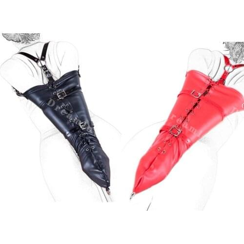 Adult Women Faux Leather Double Arm Restraint Sleeve Armbinder Mono Glove Sex Bondage Gear Fetish Wear