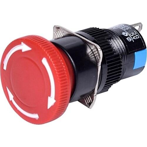 Mushroom Head For Emergency Stop Self-locking Switch Button Switch 16mm NONC Red DC 30V 5A/AC 250V 3A