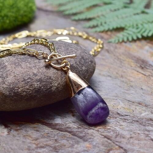 Exquisite Natural Polished Amethyst Pendant with 18K Gold Filled Chain Necklace Women Luxury Charm Choker Necklace Jewelry Gift