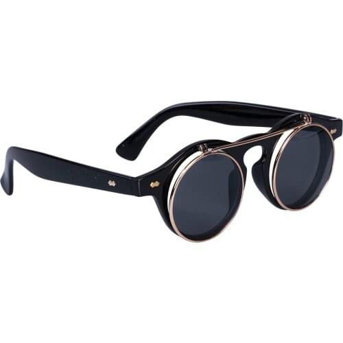 Summer Swim Eyewear Glasses Men Women Retro Flip Up Round Sunglasses Vintage Black