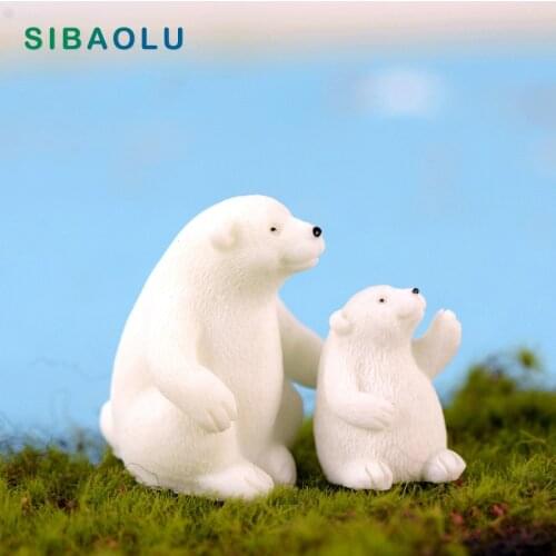 Mother Son White Polar Bear Model Miniature figurine cartoon animal wedding decoration fairy garden statue Home Gift Moss garden