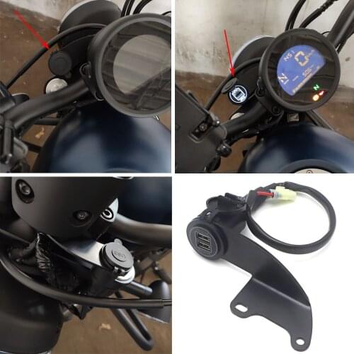 Motorcycle Dual USB Charger Cigarette Lighter Adapter Phone Charge Charging For Honda Rebel CM500 Double USB Port W/ LED Light