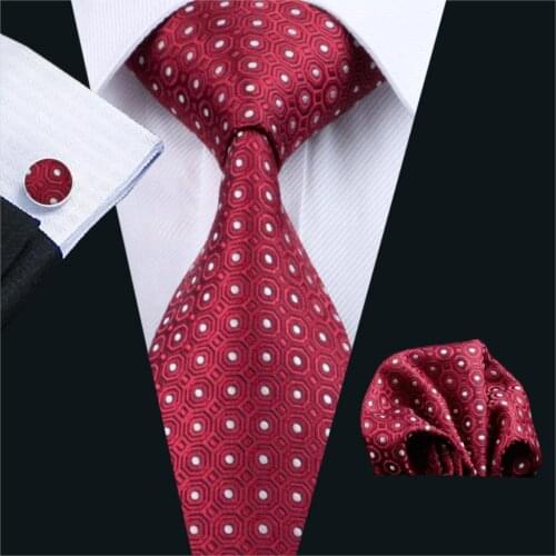FA-1018 Barry.Wang Mens Ties Red Novelty Silk Jacquard Tie Hanky Cufflinks Set Mens Business Gift Ties For Men Free Shipping