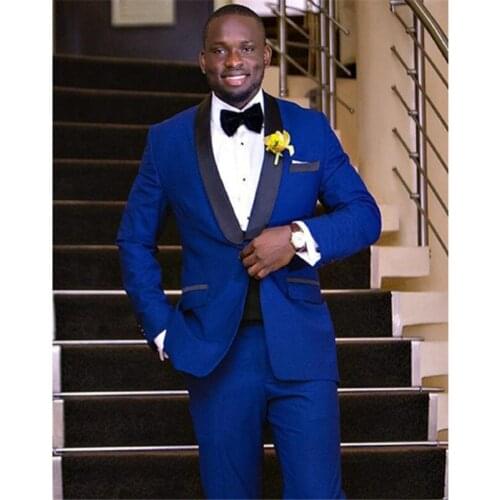 2 Pieces Men Suits One Buttons Royal Blue Wedding Men Suit Terno Masculino Satin Lapel Party Prom Dinner Blazer (Jacket+Pants)