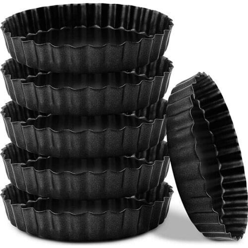 Tart Pan Set of 6,Small Non-Stick 4-Inch Quiche Pan Removable Bottom Carbon Steel Quiche Pan for Cooking & Baking