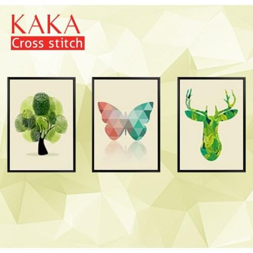 KAKA Cross stitch kits Embroidery needlework sets with printed pattern,11CT canvas,Home Decor for garden House,5D Butterfly Elks
