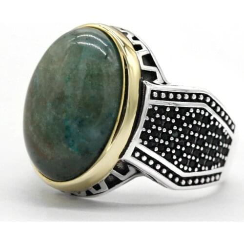 Natural Phoenix Stone Genuine 925 Sterling Silver Men Ring Irregular Zircon Handmade Turkey Ring Wedding Jewelry Gift for Women