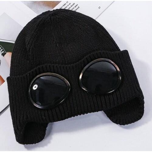 New Winter Hat'for Women Knitted Solid Color Wool Warm Thick Beanie Pilot Glasses Designer Bonnets Windproof Fashion Cap
