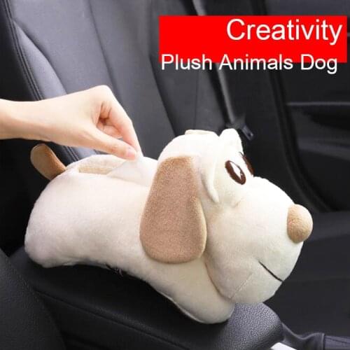 Universal Car Tissue Box Plush Doll Cartoon Animals Dog Napkin Holder on Armrest Headrest Car Accessories for Auto Home Decor