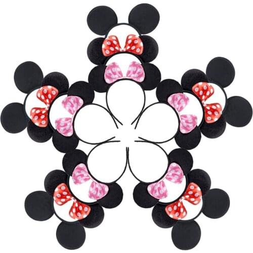 Disney Mickey Mouse Ears Headbands Solid Black Ears Polka Dots Red Bow Boys Girls Birthday Party Theme Costume Play Celebration