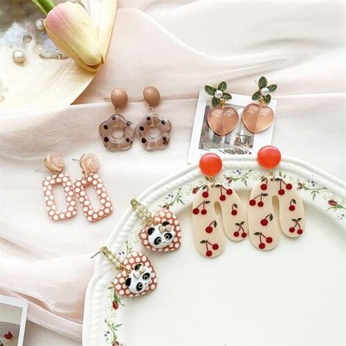 Korean Version Of Retro Personality Fresh Acrylic Earrings Sweet Pink Cute Peach Heart Fruit Cherry Ear Stud Ins Ear Jewelry
