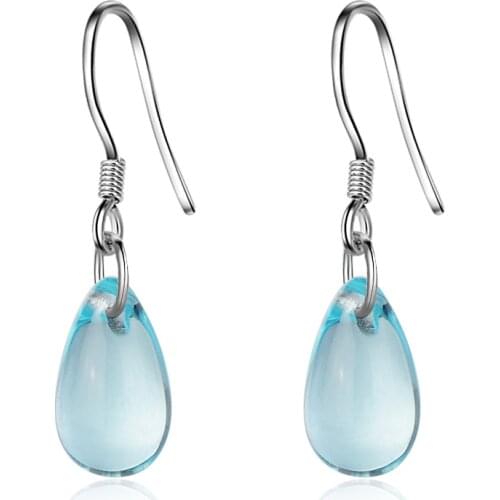 XIYANIKE 925 Sterling Silver Dangle Earrings Jewelry Water Drop Shape Blue Opal Natural Stone Pendants Drop Earrings for Women