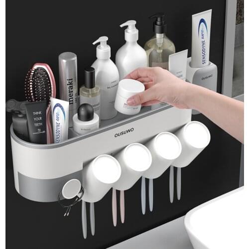Toothbrush Storage Rack Hole-Free Gargle Cup Toothbrush Cup Wall-Mounted Bathroom Wall-Mounted Storage Box Tooth Mug Set