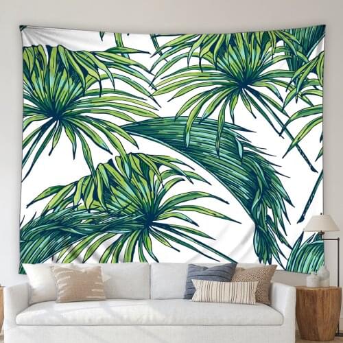 Tropical Green Leaf Tapestry Summer Jungle Plants Monstera Palm Leaf Living Room Bedroom Wall Hanging Blanket Mural Picnic Cloth