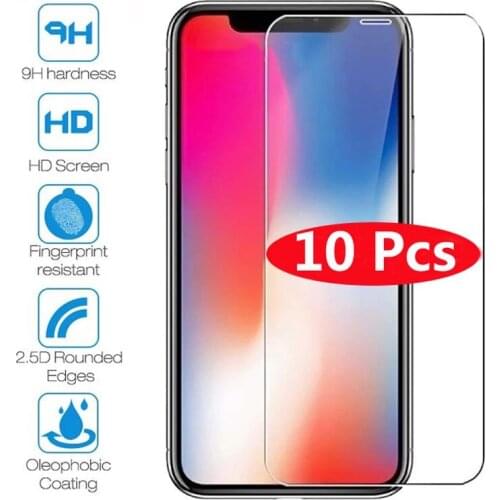 10Pcs Screen Protector for iPhone 12 mini 11 Pro X Xs XR Max 6 6S 7 8 Plus 5 5S SE 9H Tempered Glass Transparent Protective Film