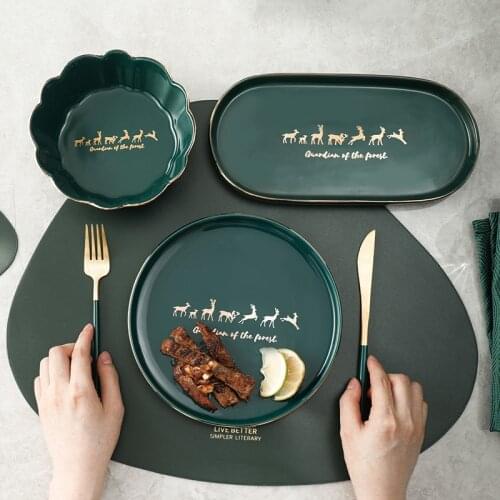 Nordic Green Dinner Plates Home Western Porcelain Modern Dinner Plates Fashion Unique Pratos De Jantar Eating Utensils EI50TZ